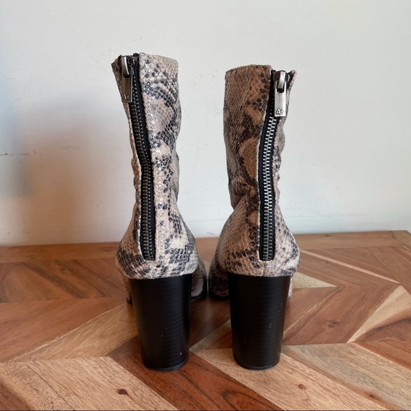 A+ Ellen Tan Snake Print Midi Heel Boots - Picture 3 of 7
